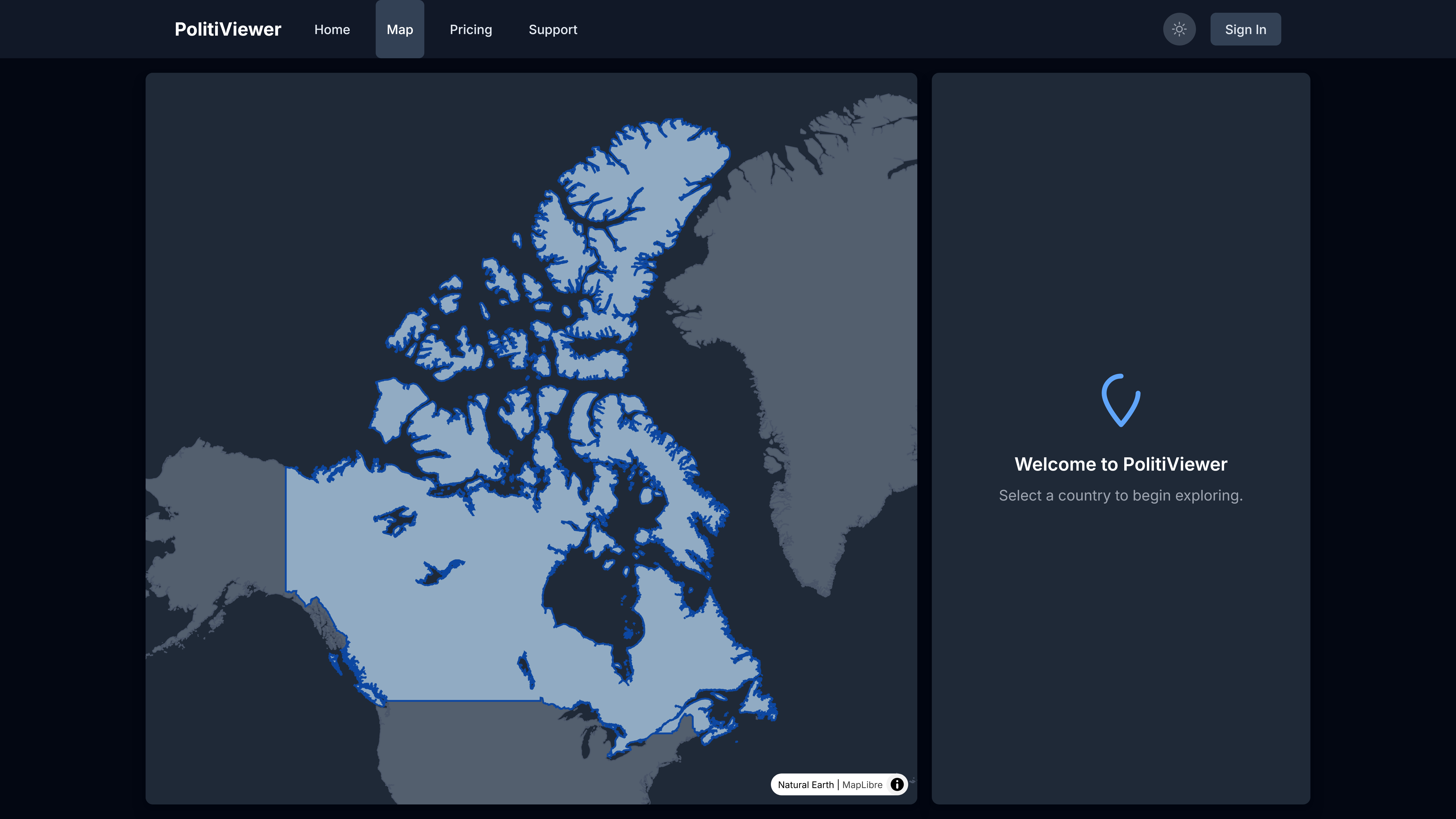 PolitiViewer map interface preview dark