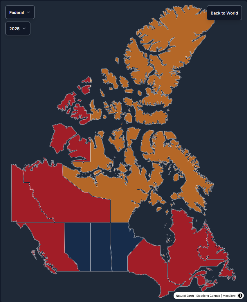 Preview of the PolitiViewer election map interface in dark mode